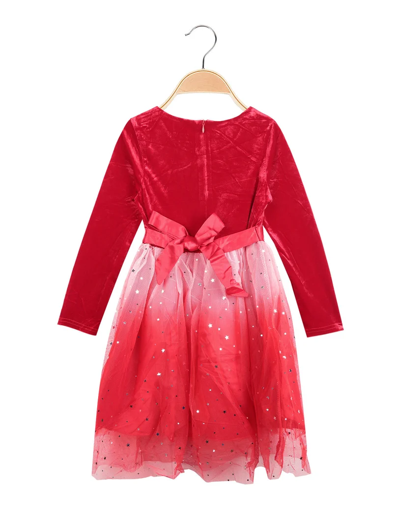 Vestito elegante da bambina in velluto e tulle - rosso