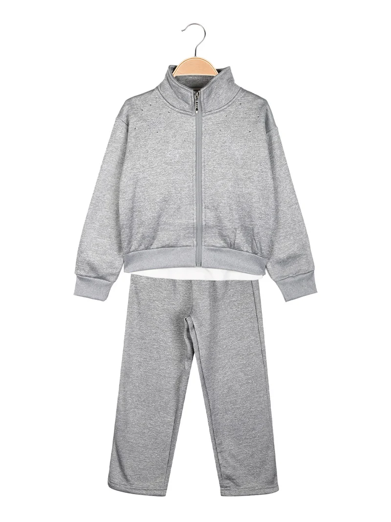 Completo tuta da bambina 3 pezzi con strass - grigio