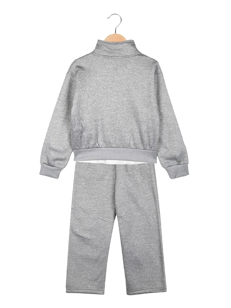 Completo tuta da bambina 3 pezzi con strass - grigio