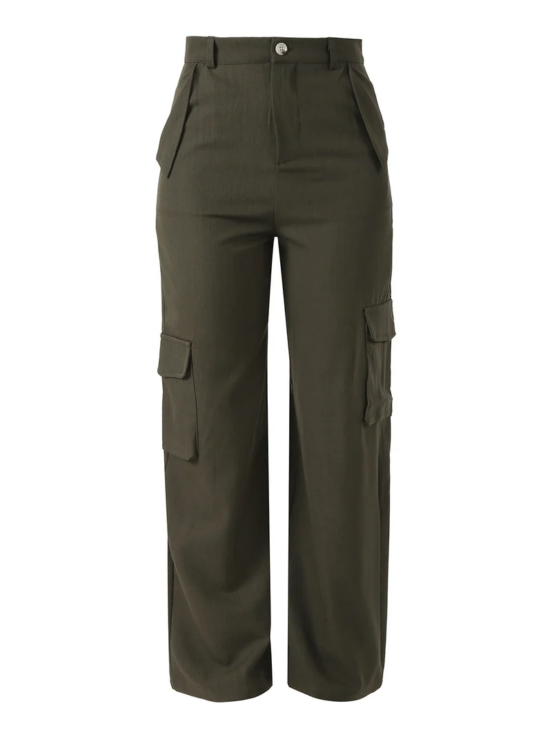 Pantaloni donna a palazzo con tasconi laterali - militare