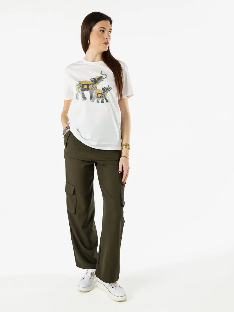 Pantaloni donna a palazzo con tasconi laterali - militare