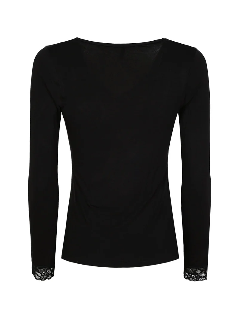 Maglia intima donna manica lunga con pizzo - nero
