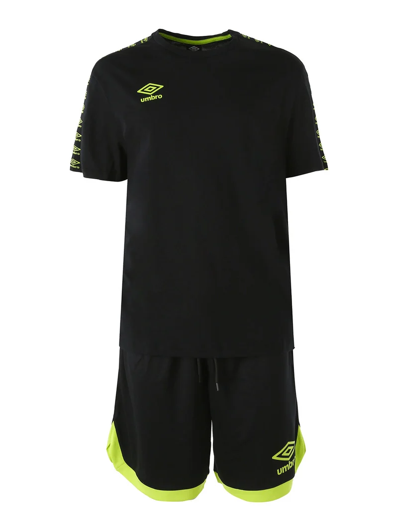 Completo corto da uomo con t-shirt in cotone e bermuda sportivo - nero