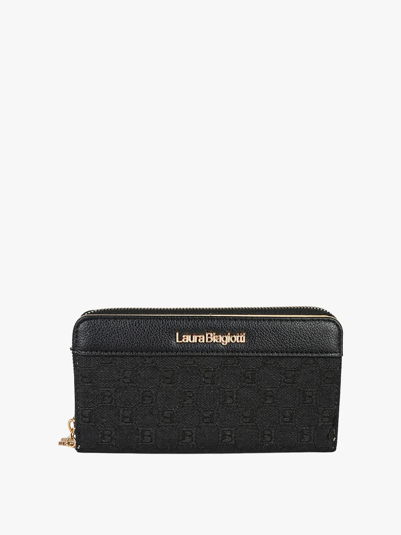 Portafoglio da donna in tessuto con logo - nero