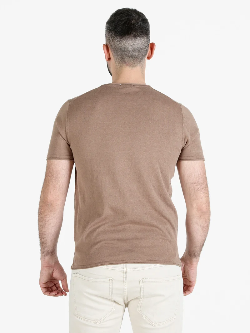 T-shirt da uomo in maglia di cotone - marrone