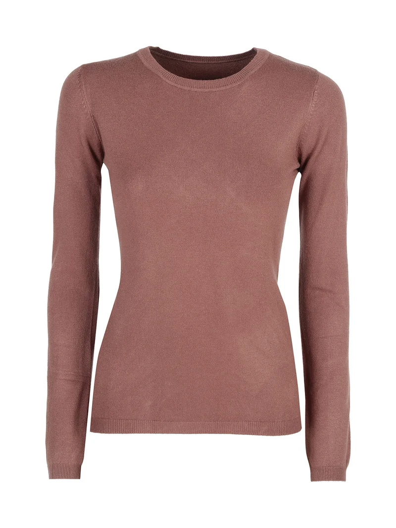 Pullover girocollo donna in maglia - cuoio