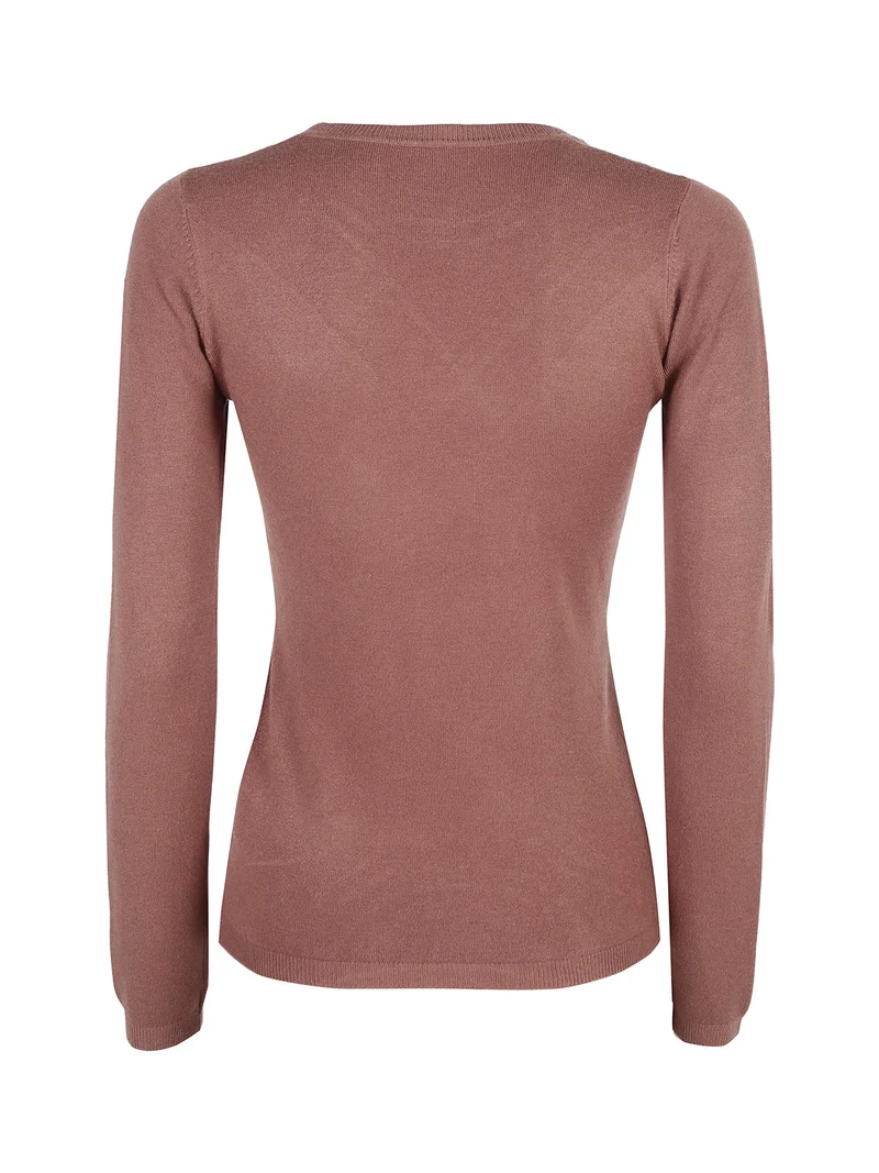 Pullover girocollo donna in maglia - cuoio