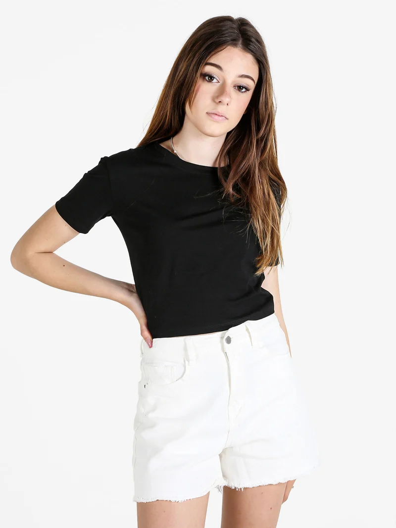 T-shirt crop da donna in cotone - nero