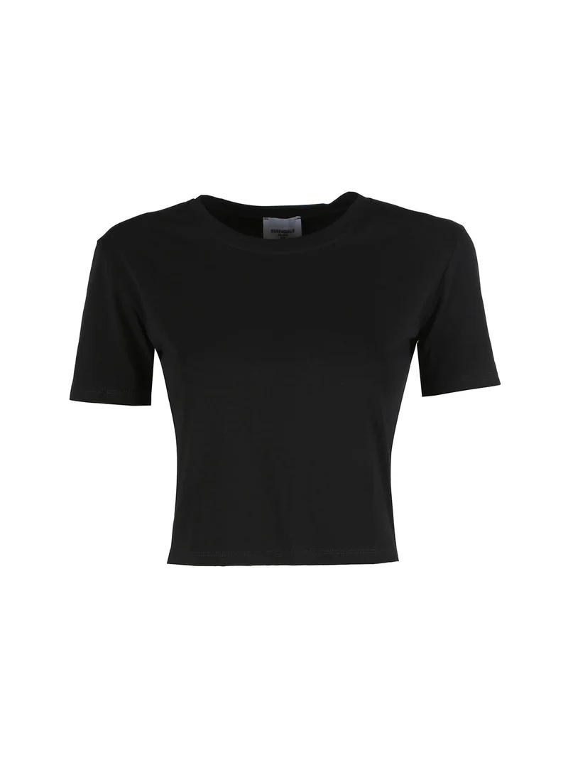 T-shirt crop da donna in cotone - nero