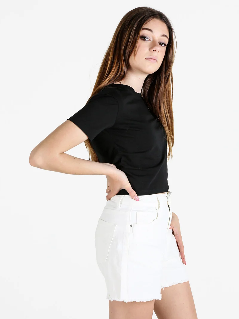 T-shirt crop da donna in cotone - nero