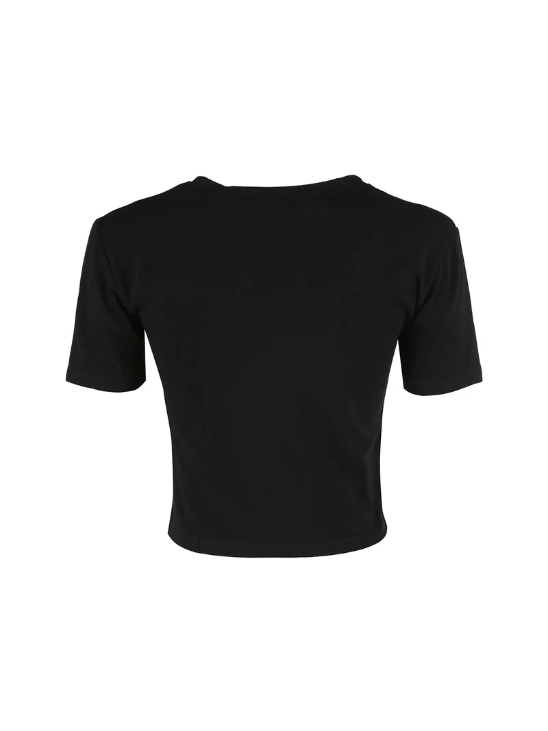 T-shirt crop da donna in cotone - nero
