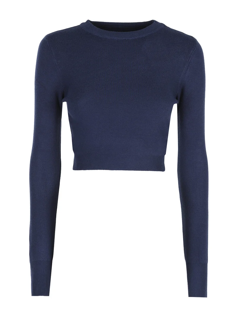 Maglia donna cropped a costine - blu scuro