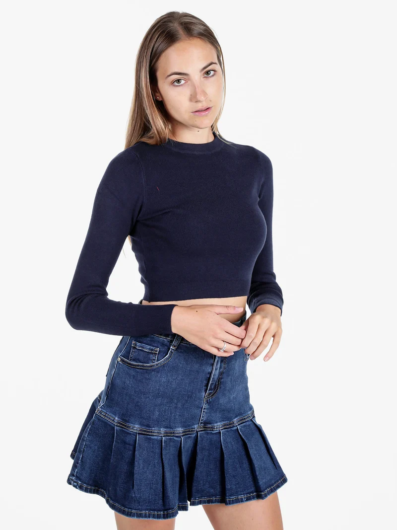 Maglia donna cropped a costine - blu scuro