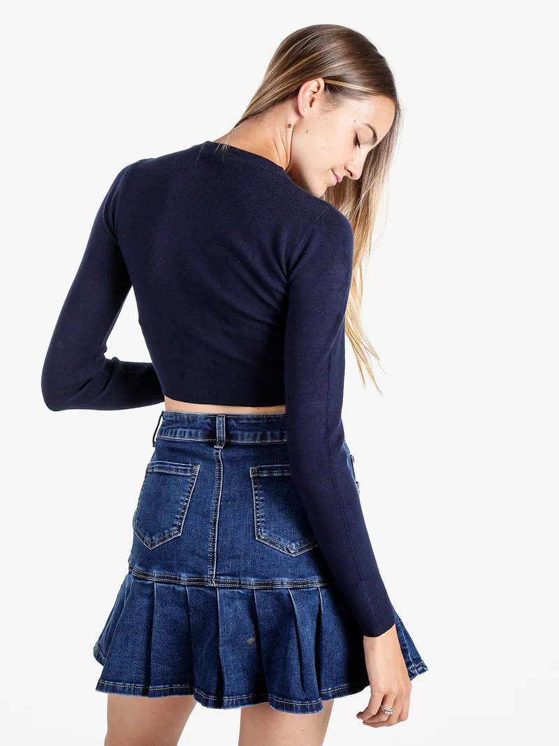 Maglia donna cropped a costine - blu scuro