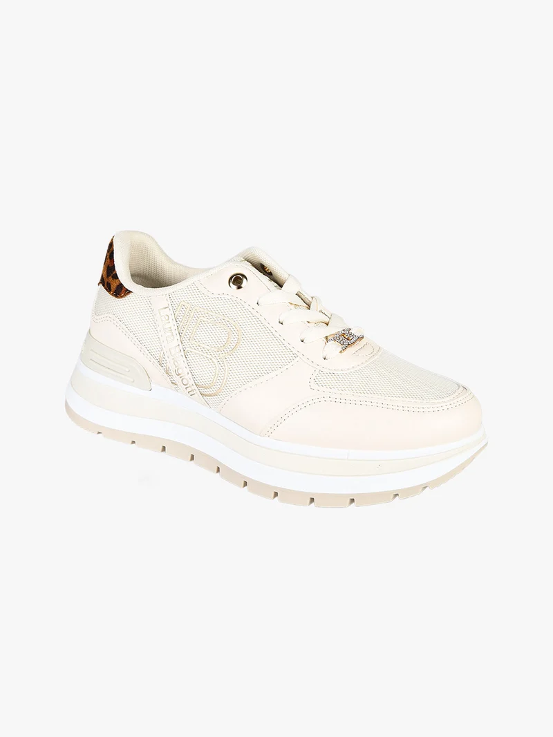 Sneakers donna stringate con platform - beige