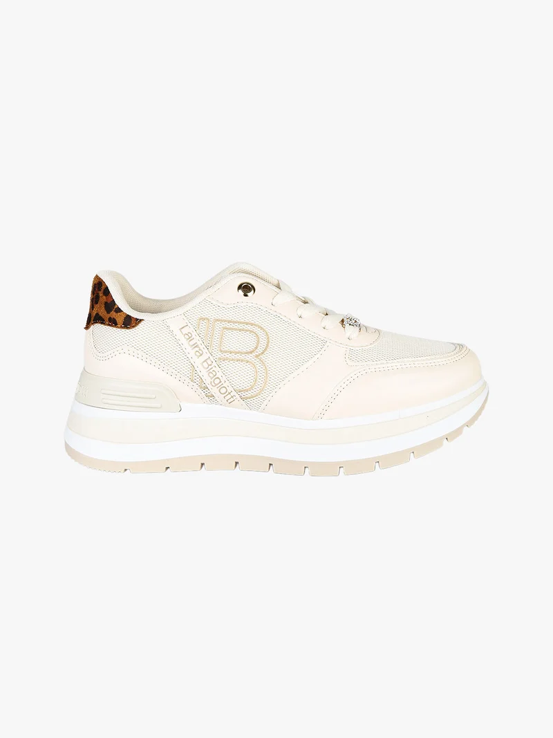 Sneakers donna stringate con platform - beige