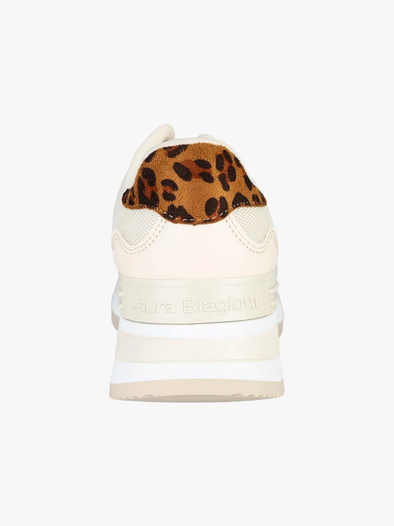 Sneakers donna stringate con platform - beige