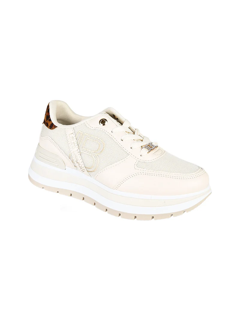 Sneakers donna stringate con platform - beige