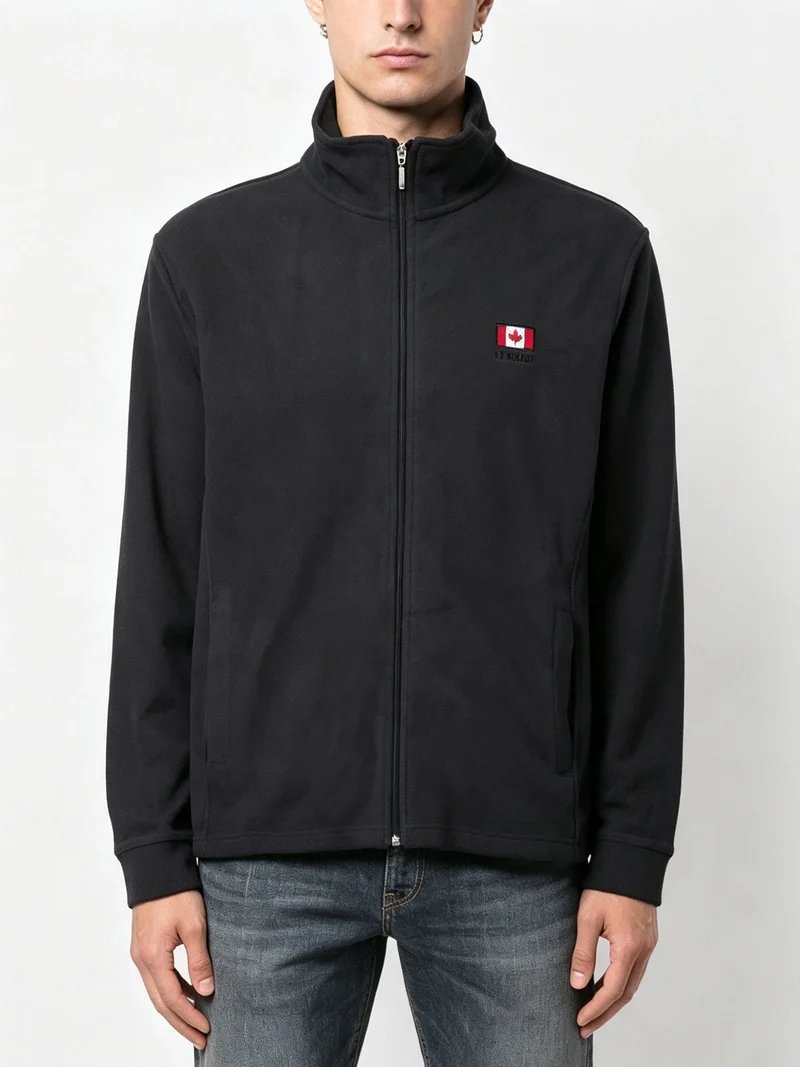 Felpa uomo in micropile con zip - blu scuro
