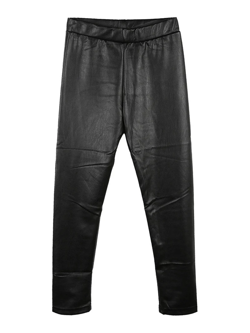 Leggings bimba in ecopelle felpato - nero