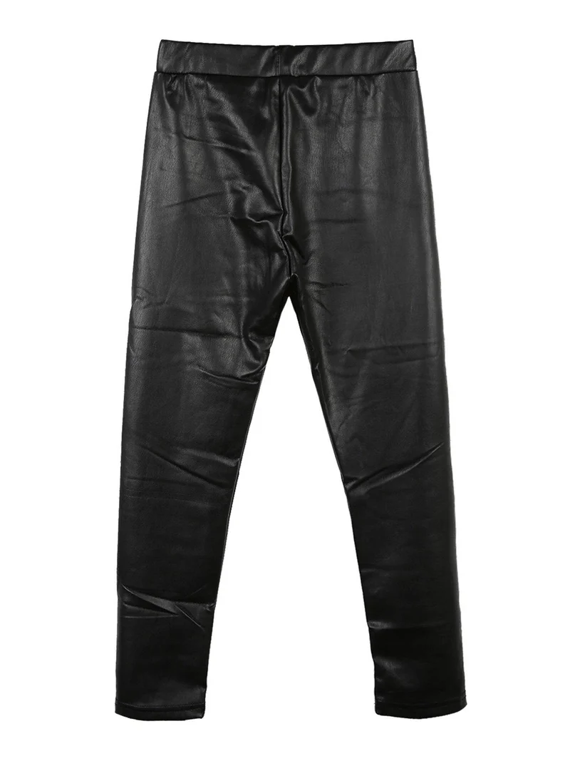 Leggings bimba in ecopelle felpato - nero