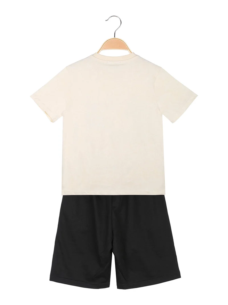 Completo corto da bambino con t-shirt e bermuda - panna