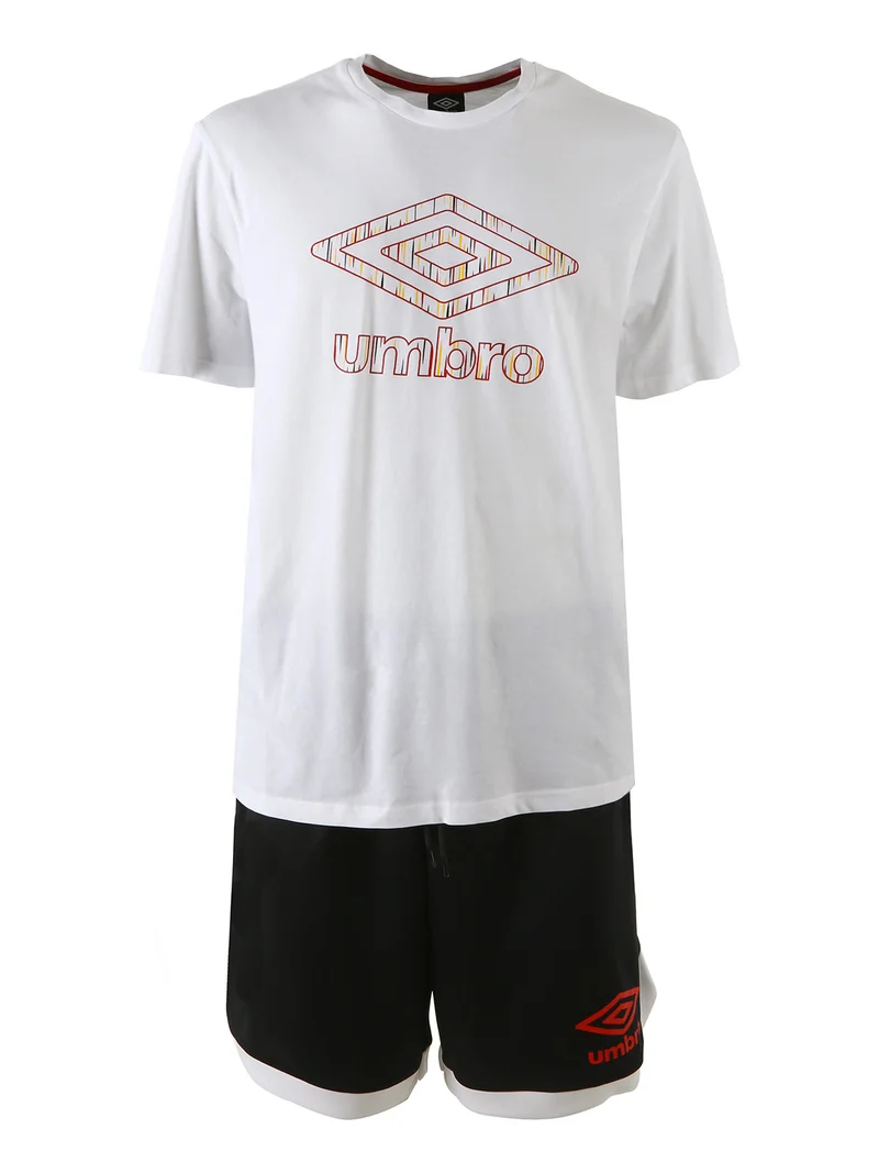 Completo corto da uomo con logo t-shirt in cotone e bermuda sportivi - bianco
