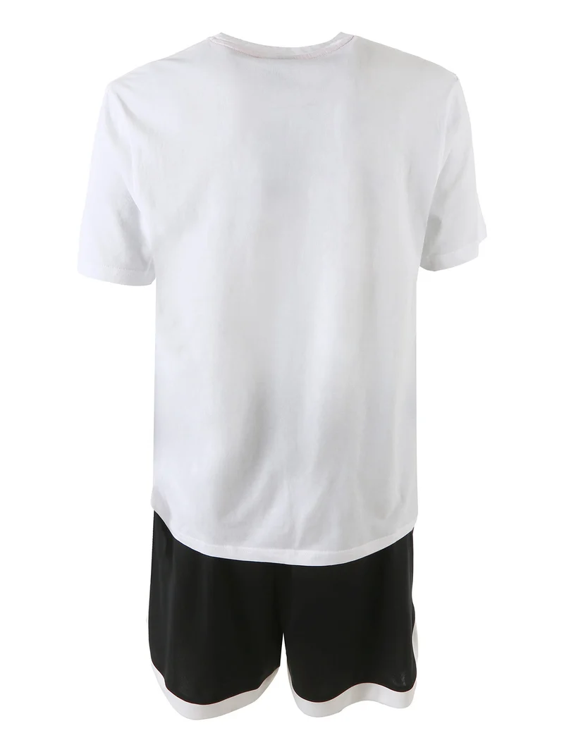 Completo corto da uomo con logo t-shirt in cotone e bermuda sportivi - bianco