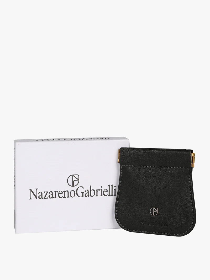 Portamonete a molla in pelle - nero
