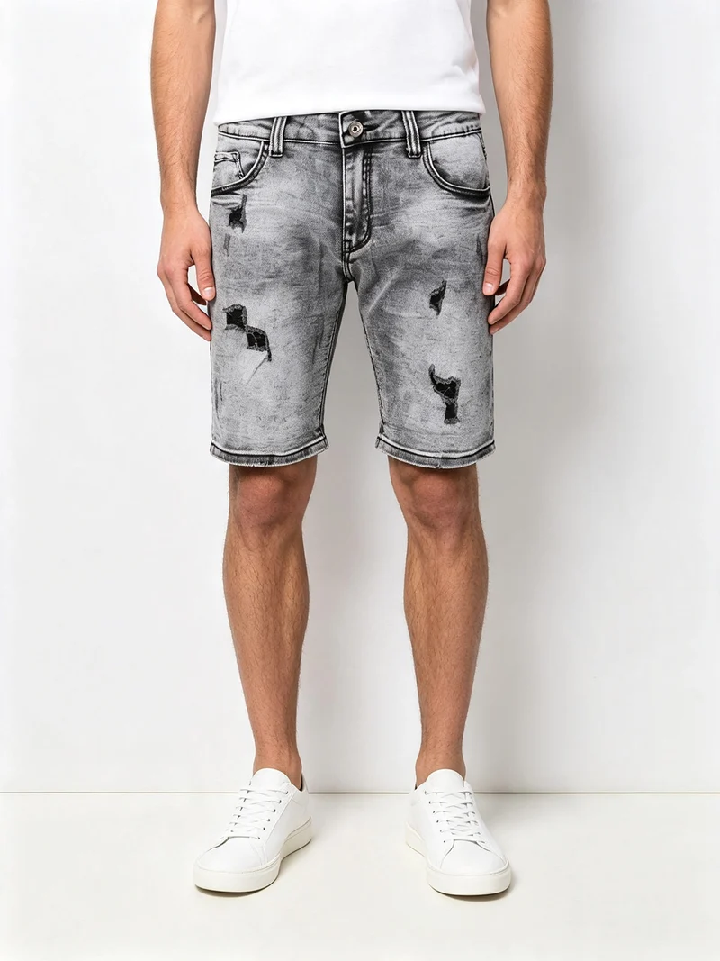 Bermuda nero in jeans da uomo con strappi - nero