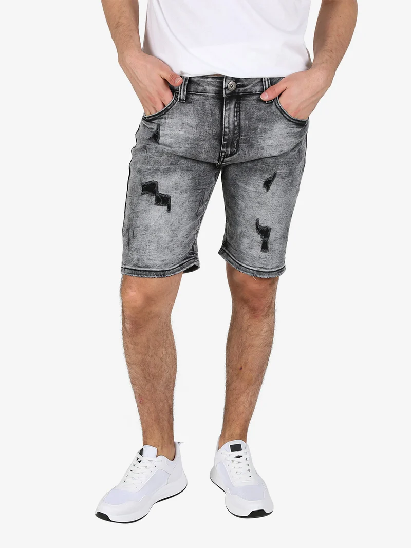 Bermuda nero in jeans da uomo con strappi - nero