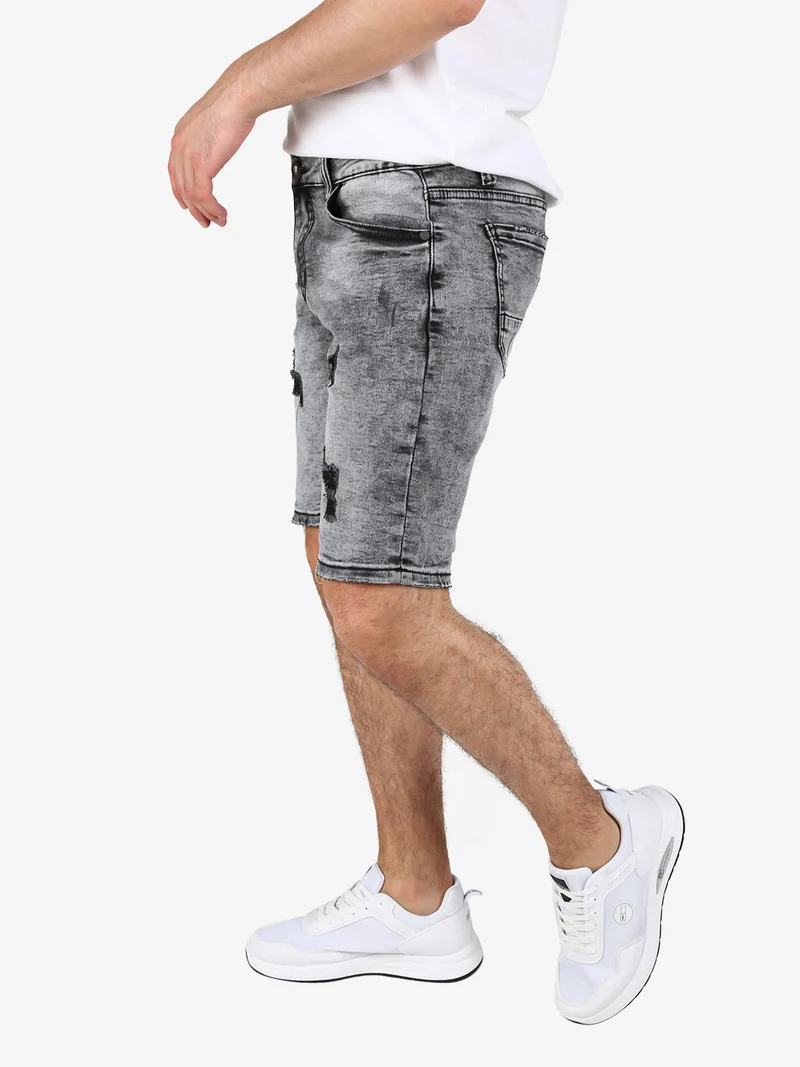 Bermuda nero in jeans da uomo con strappi - nero