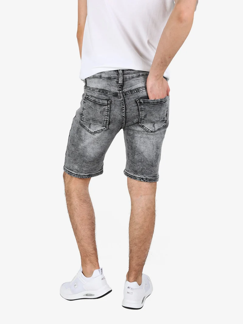 Bermuda nero in jeans da uomo con strappi - nero