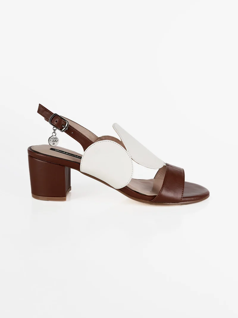 Sandali donna bicolore con tacco - bianco