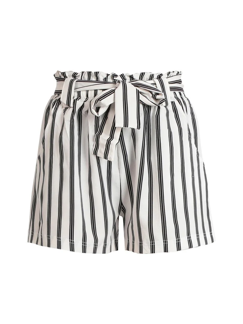 Shorts donna rigati a vita alta - bianco