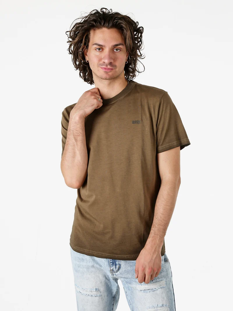 T-shirt girocollo da uomo in cotone con logo - moro