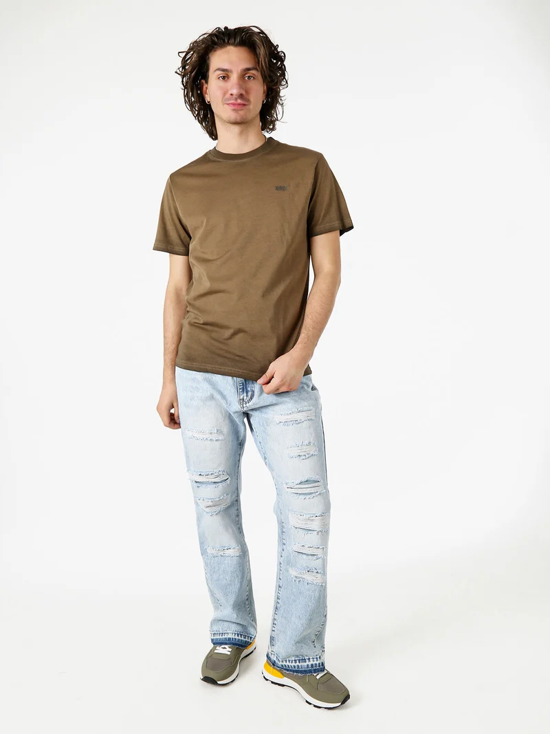 T-shirt girocollo da uomo in cotone con logo - moro