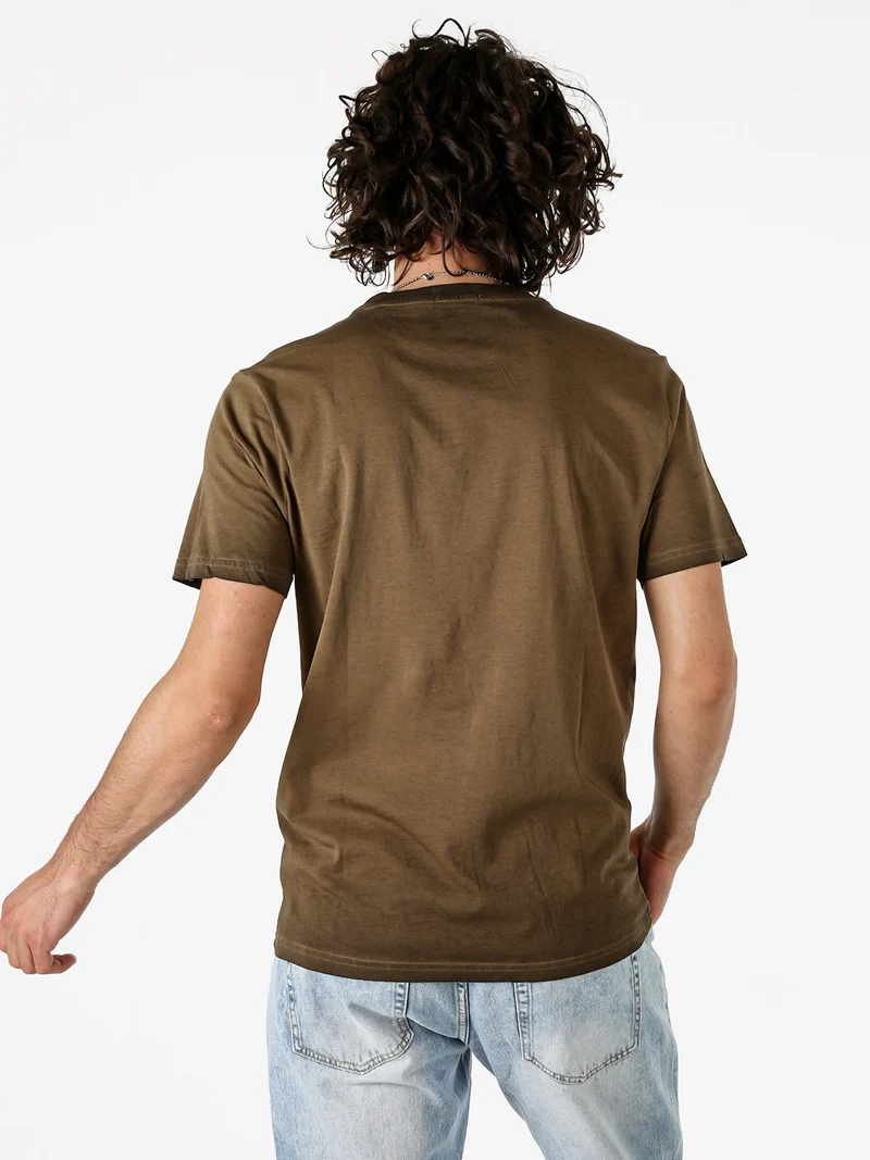 T-shirt girocollo da uomo in cotone con logo - moro