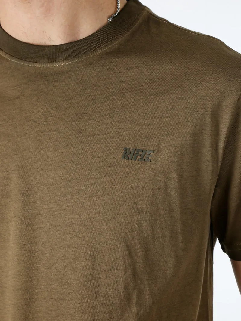 T-shirt girocollo da uomo in cotone con logo - moro