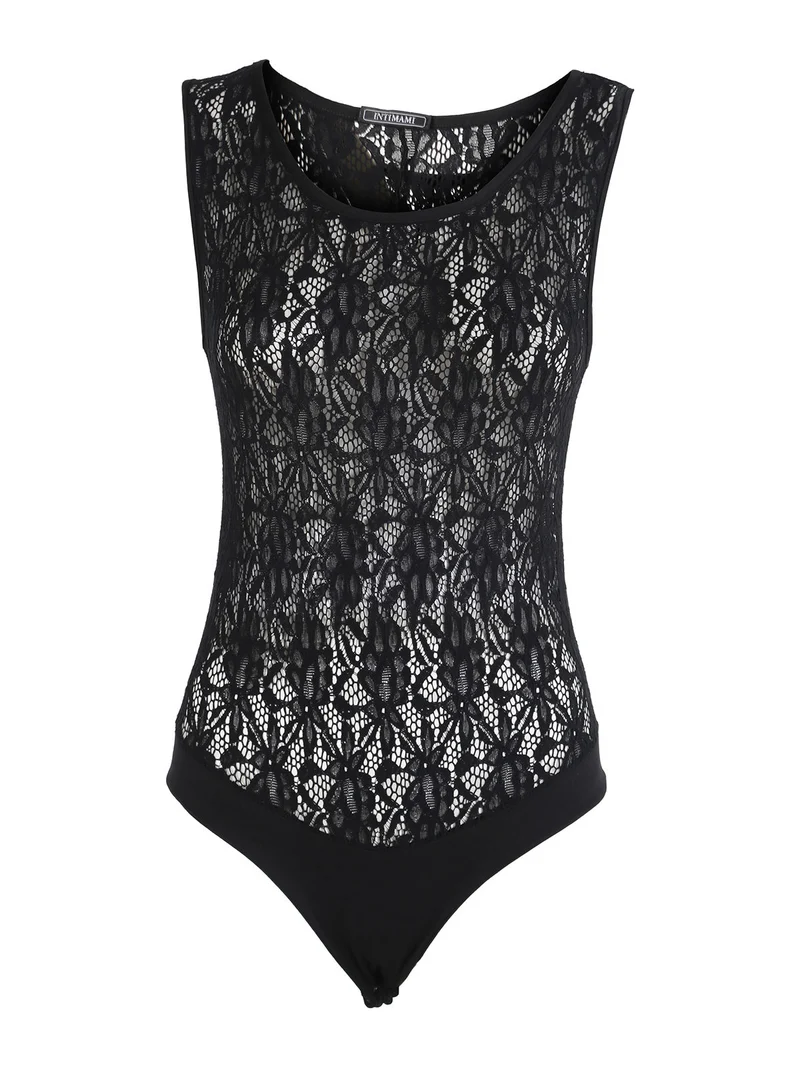 Body smanicato da donna in pizzo - nero