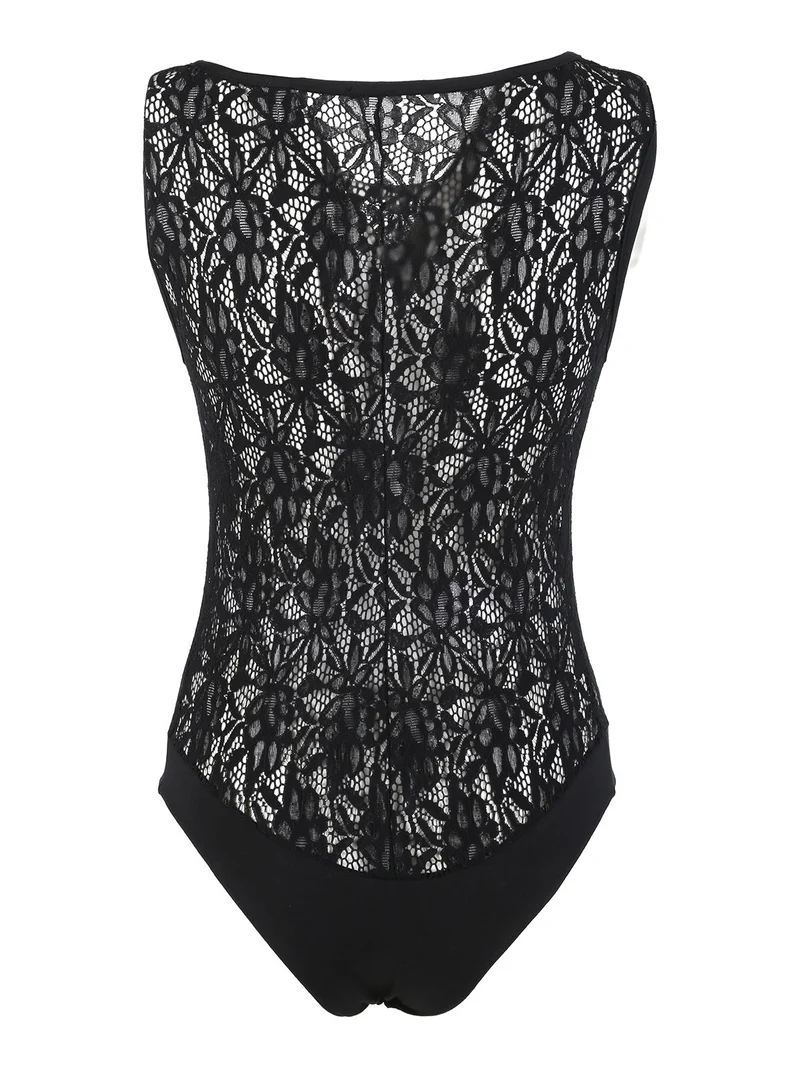 Body smanicato da donna in pizzo - nero