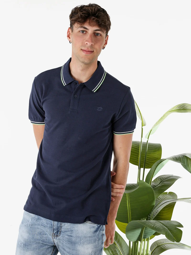 Polo da uomo in cotone a maniche corte - blu scuro