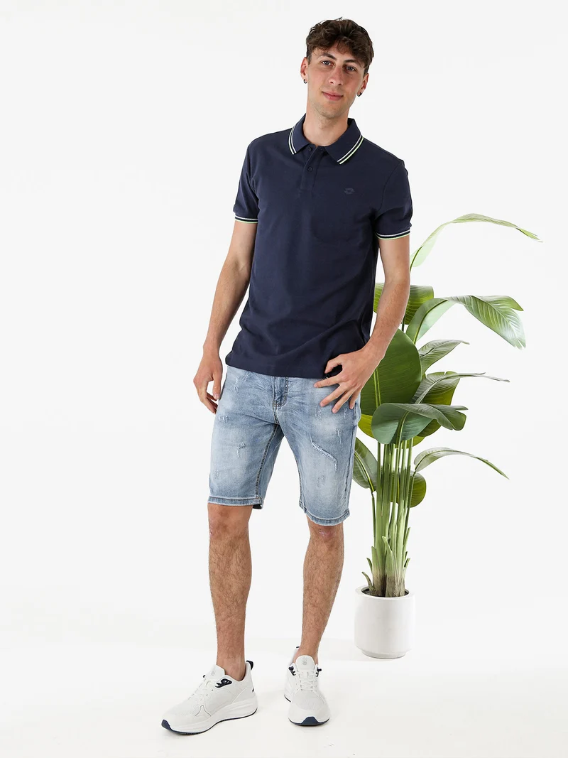 Polo da uomo in cotone a maniche corte - blu scuro