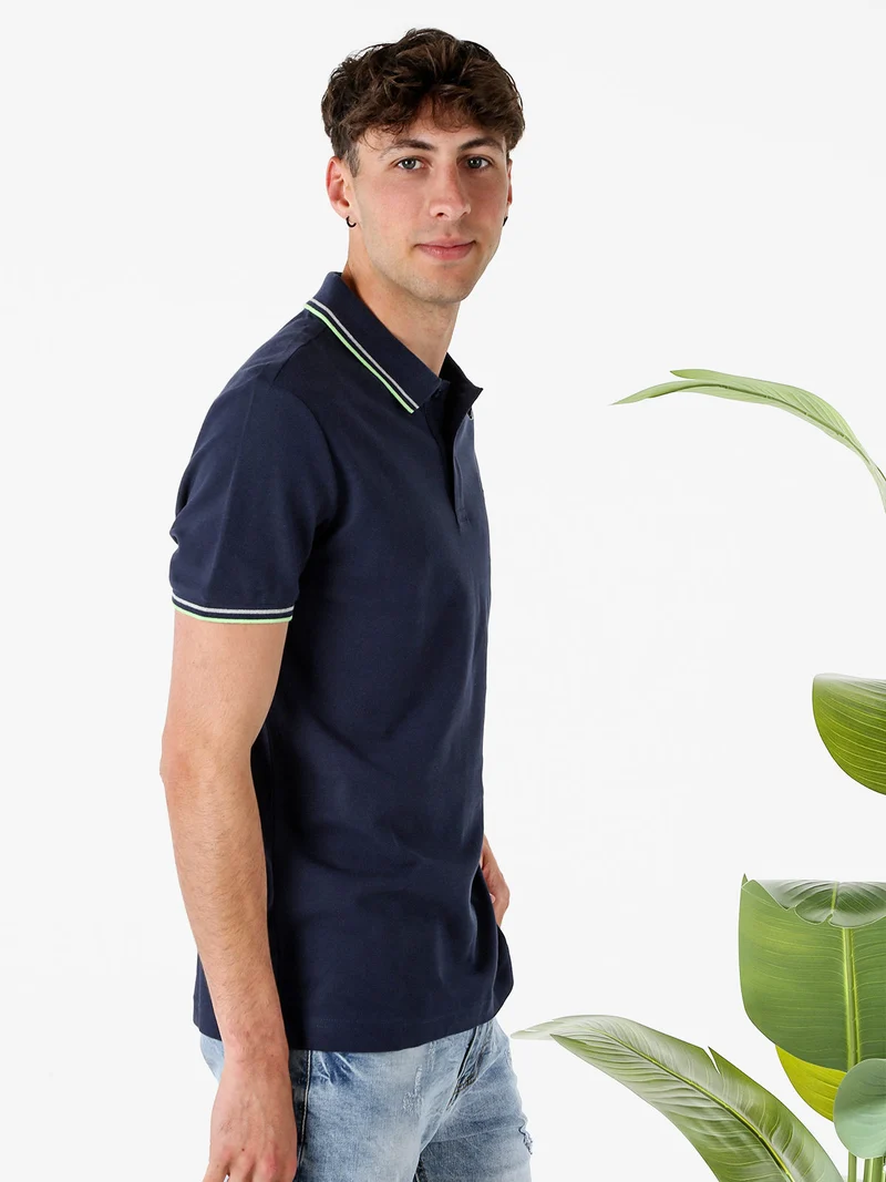 Polo da uomo in cotone a maniche corte - blu scuro