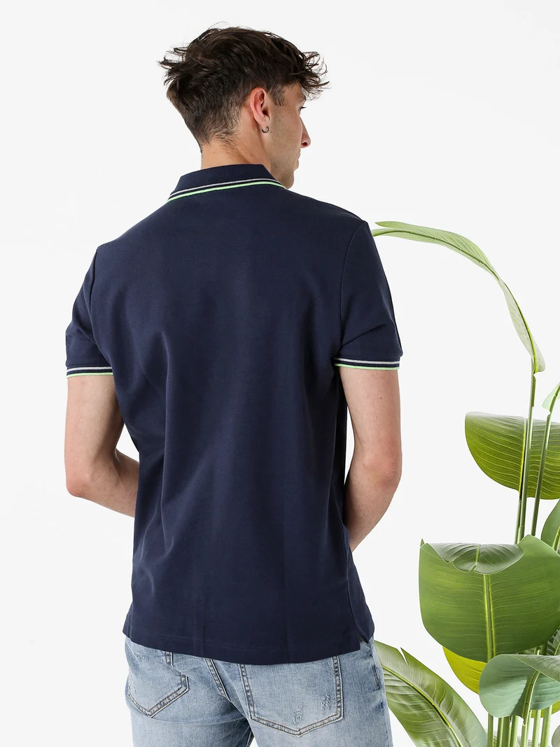 Polo da uomo in cotone a maniche corte - blu scuro