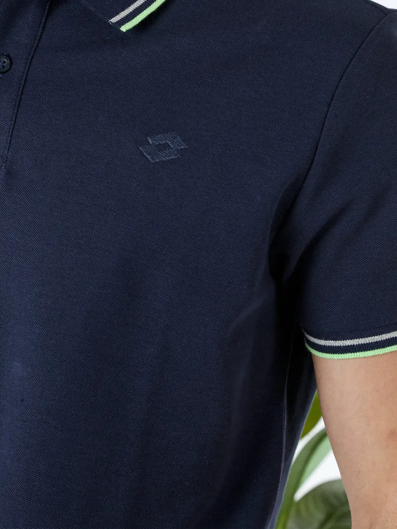 Polo da uomo in cotone a maniche corte - blu scuro