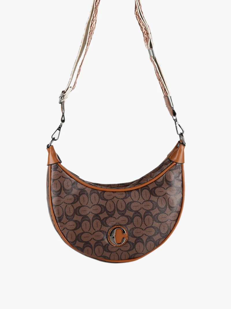Borsetta hobo a tracolla con stampe - caffè