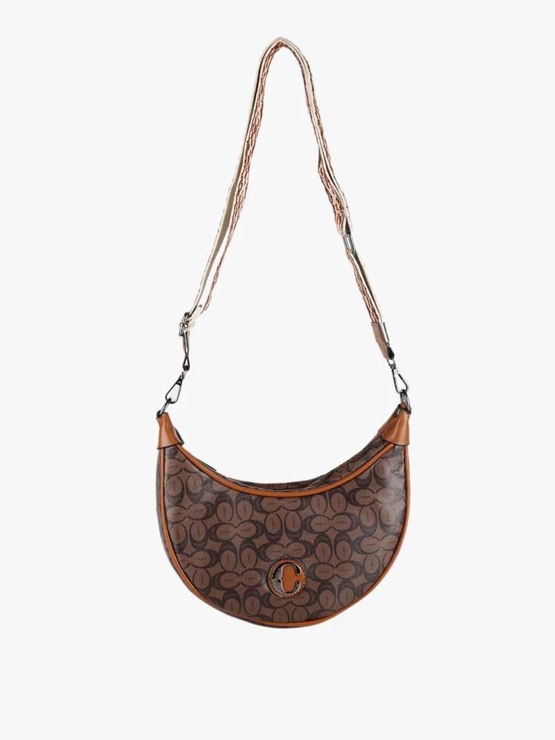 Borsetta hobo a tracolla con stampe - caffè
