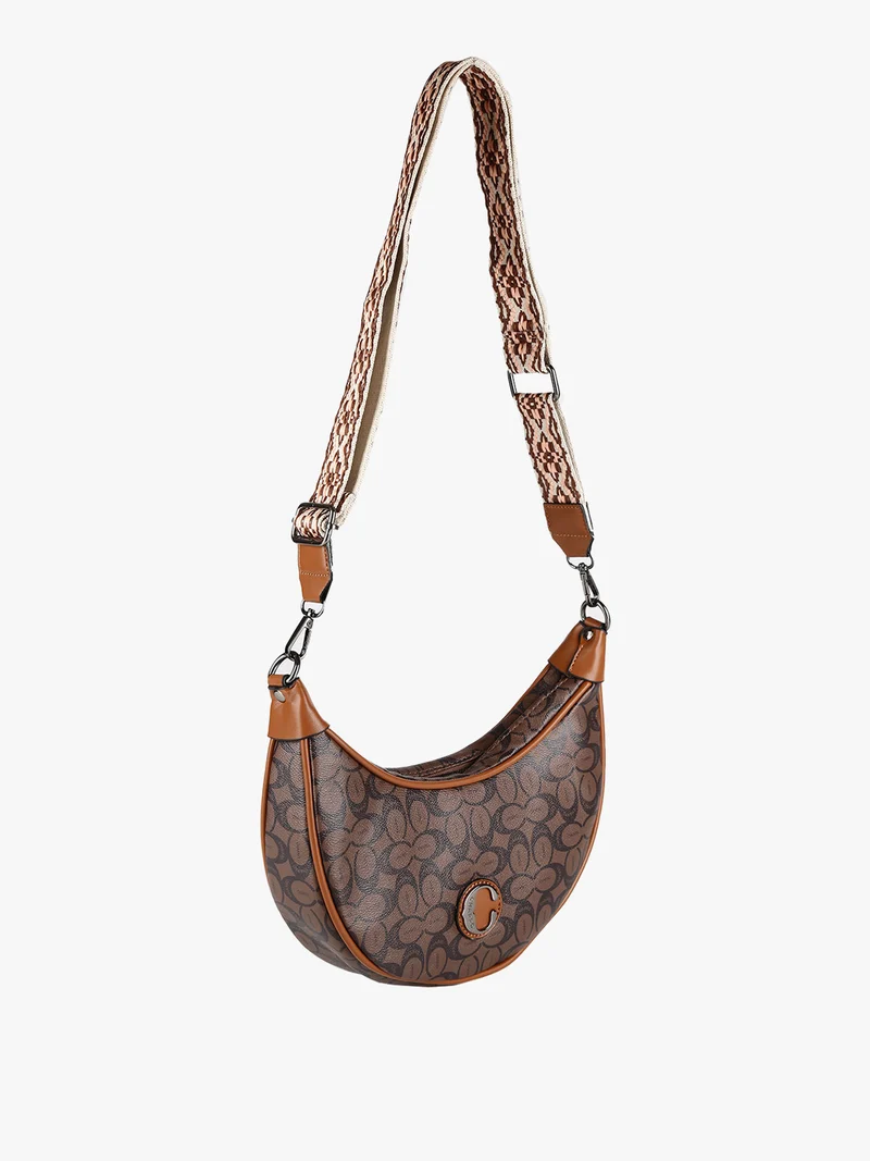 Borsetta hobo a tracolla con stampe - caffè