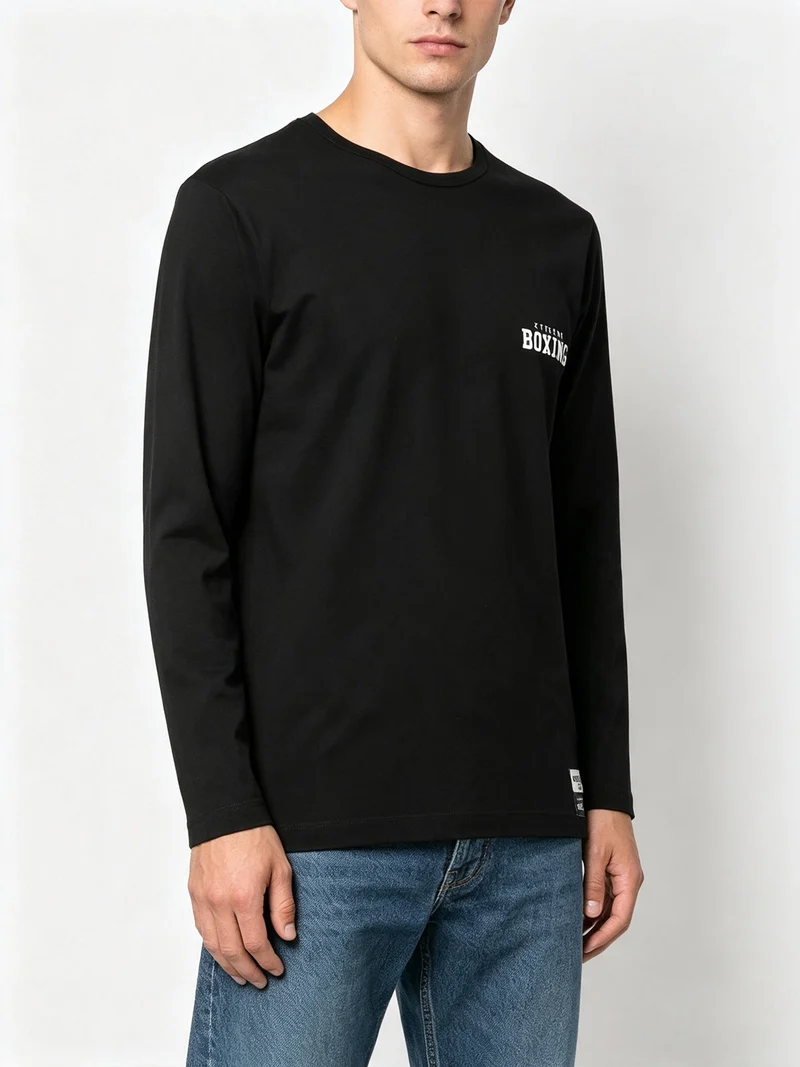 T-shirt da uomo a maniche lunghe in cotone con logo - nero